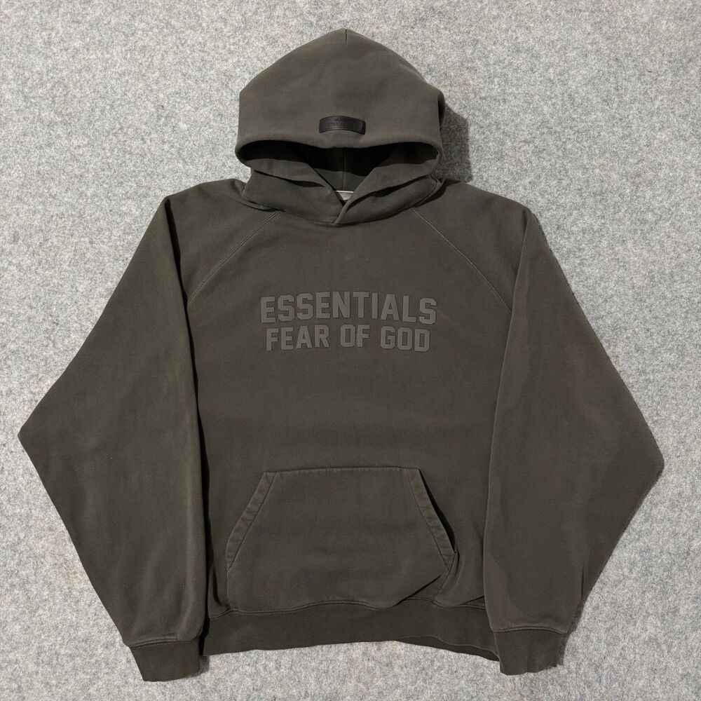Fear of God Essentials Heavyweight Hoodie XL Iron Dark Grey Olive FOG Pullover